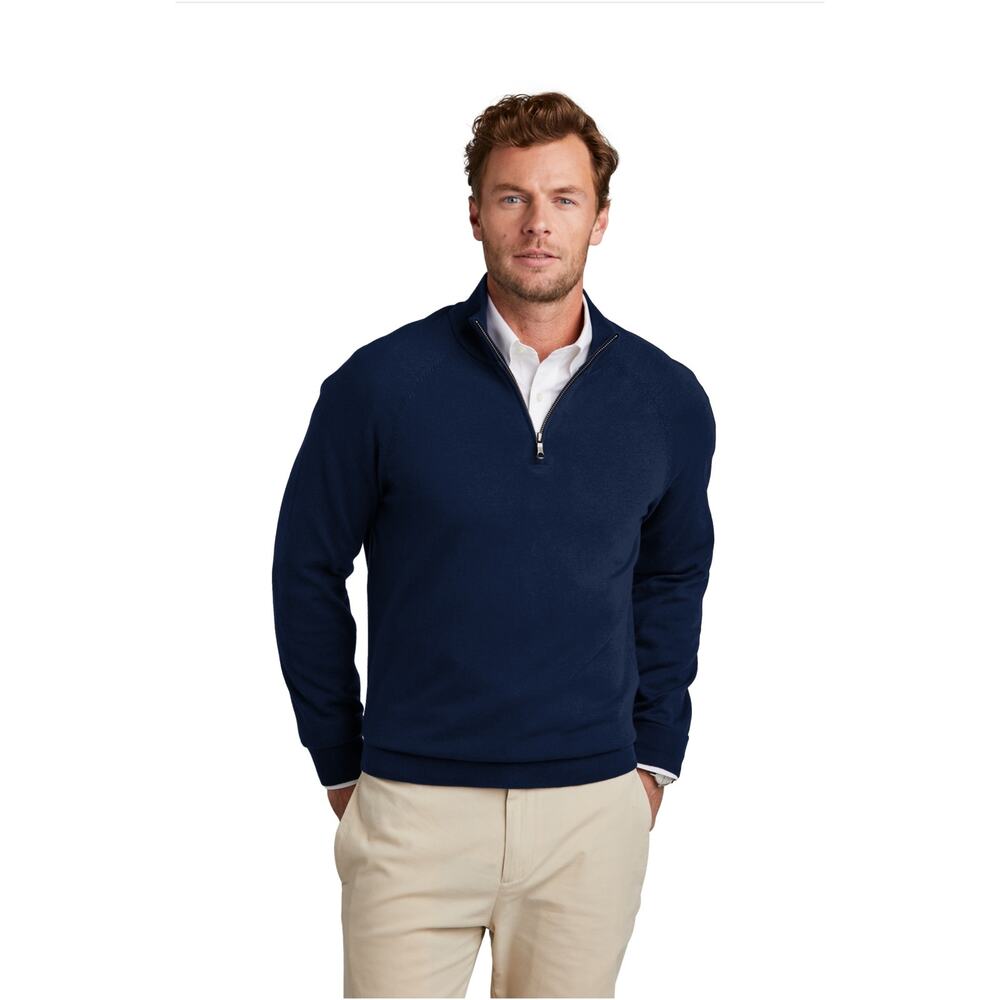 Brooks Brothers‎ XL Blue 1/4 Zip Long Sleeve Sweatshirt Pima Cotton Ribbed Knit
